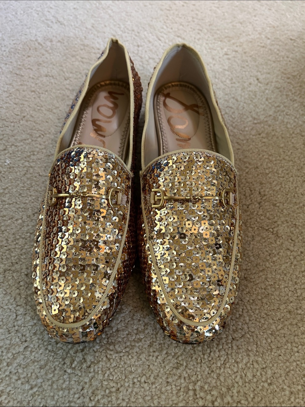 Sam Edelman Gold Sequin Slip-On Loafers